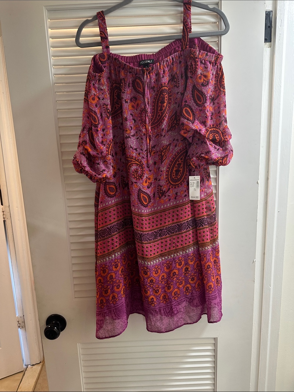 Roz & Ali Pink and Orange Paisley Cold-Shoulder  Dress